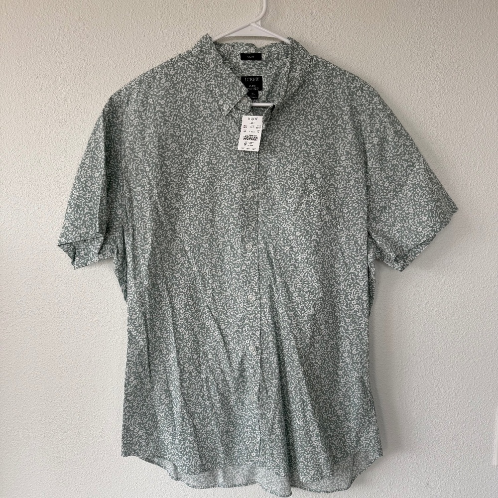 J Crew NWT Mens XL Spring Button Up Shirt Green and White Floral